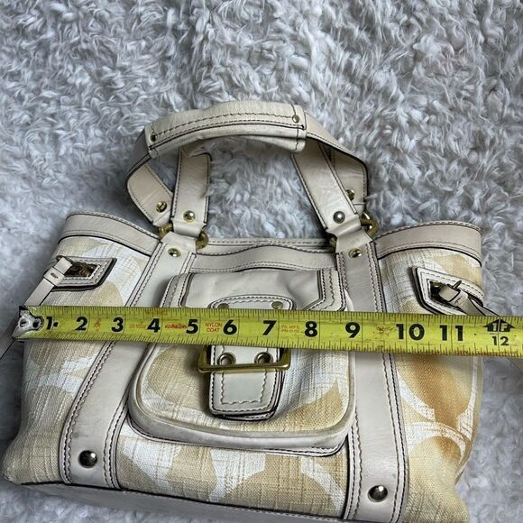 COACH LEGACY SIGNATURE  CREAM &Beige Canvas Tote #7551 leather trims & Straps. - Picture 8 of 16